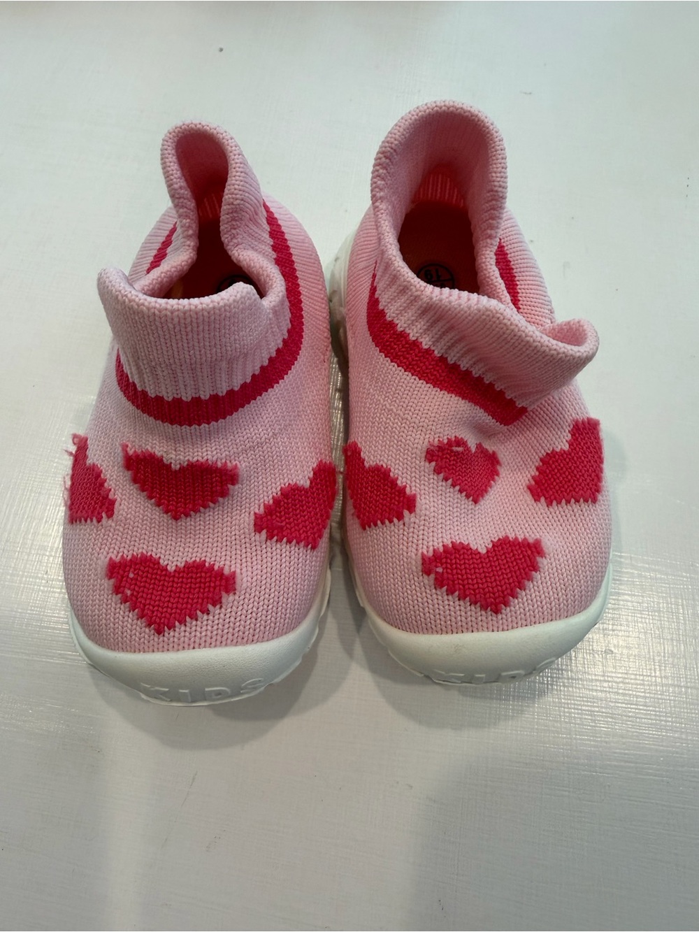 Source Unknown Pink Knit Slip-On Sneakers with Red Heart Accents